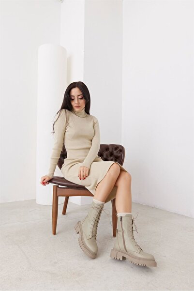 NILUFARR Despina Avocado Women's Boots - Genuine Leather and Fur Inside