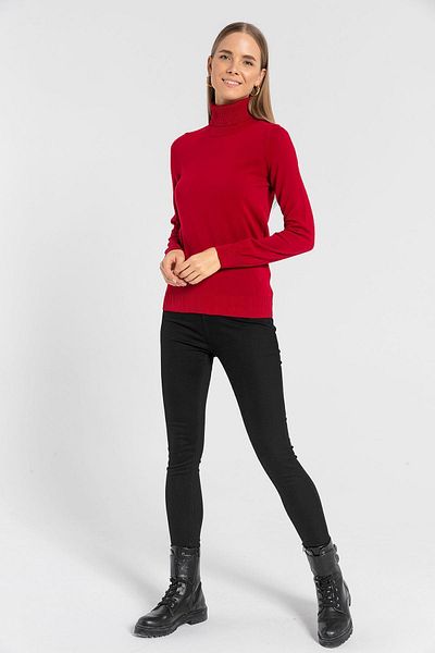 Miss Poem Women's Turtleneck Turtleneck Long Winter Red Knitwear Sweater
