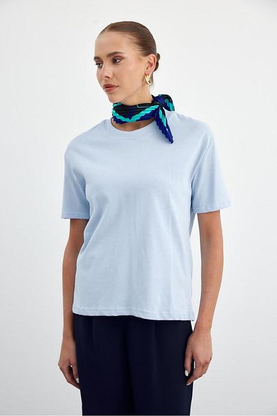 Tuba Butik Tricou de damă cu decolteu crew Basic Tok Texture Baby Blue