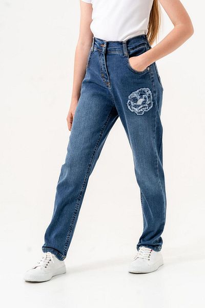 GİYİCEM Girl's Flower Embroidered Jeans Pants
