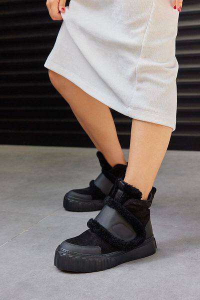 NILUFARR Γυναικείες αθλητικές μπότες Oslo Black Suede από γνήσιο δέρμα Shearling