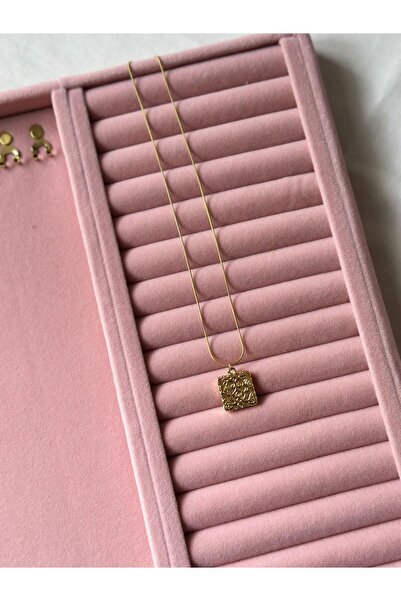 MİOSAPRİVE Kabartmalı Kare Plaka Vintage Çelik Kolye