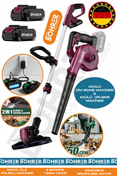BÖHRER ALMAN SÜPER BAHÇE SETİ KIRMIZI AKÜLÜ ÇİM BİÇME + AKÜLÜ ÜFLEME MAKİNESİ...