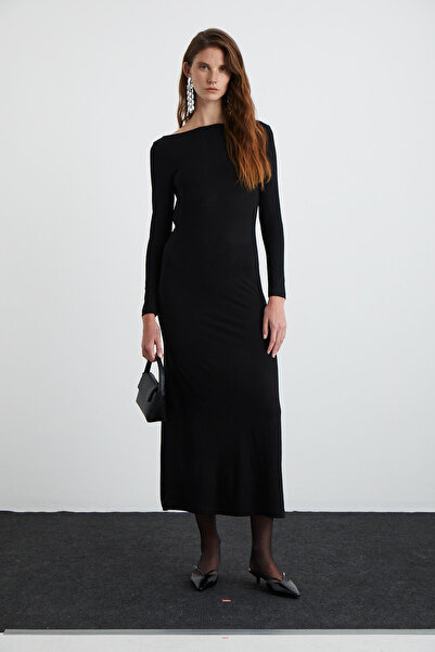 ETHIQUET KRIZIA Γυναικεία Φούστα Βισκόζης ελαστικό ύφασμα Φαρδιά Μάξι Μαύρο Φόρεμα