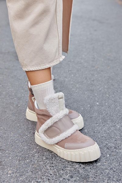NILUFARR Γυναικείες αθλητικές μπότες Oslo Beige Suede από γνήσιο δέρμα Shearling