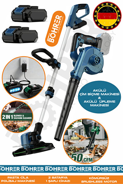 BÖHRER ALMAN SÜPER BAHÇE SETİ BLUE AKÜLÜ ÇİM BİÇME + AKÜLÜ ÜFLEME MAKİNESİ , ...
