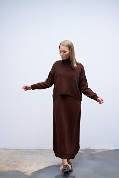 QANU Ayben Brown Knitwear Dress
