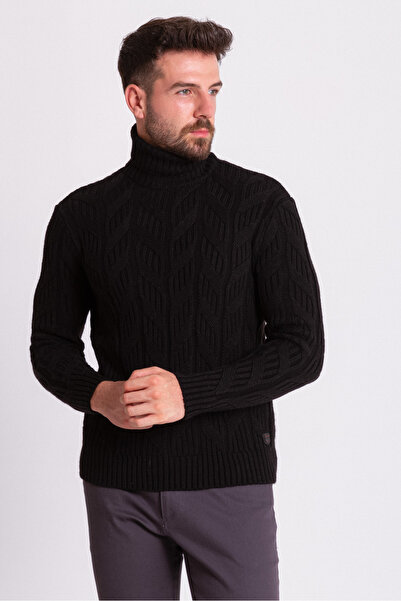 Mcr Πλεκτό Slim Fit Ολόσωμο Μάλλινο Ανδρικό Πουλόβερ Μαύρο - 11350.21K