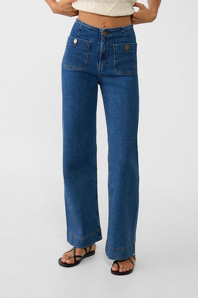 Stradivarius D77 بنطلون جينز بسيط مع جيوب
