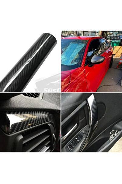 caralp 5D Ultra Parlak Karbon Fiber Folyo Film 30x100 cm Hava Kanallı Yapışka...