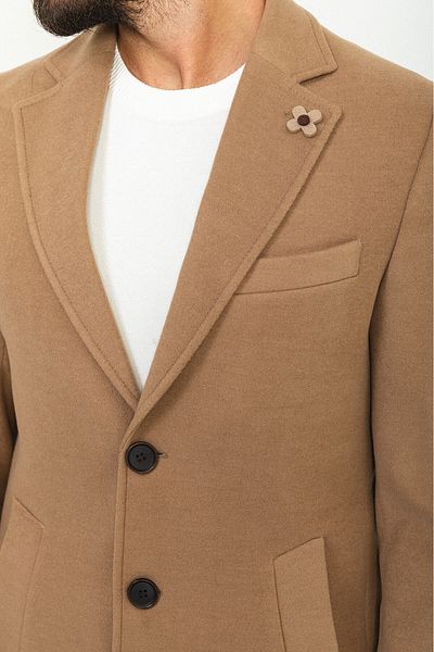 Mcr Straight Slim Fit Mono Collar Classic Wool Men's Coat Stone - 21208.20K