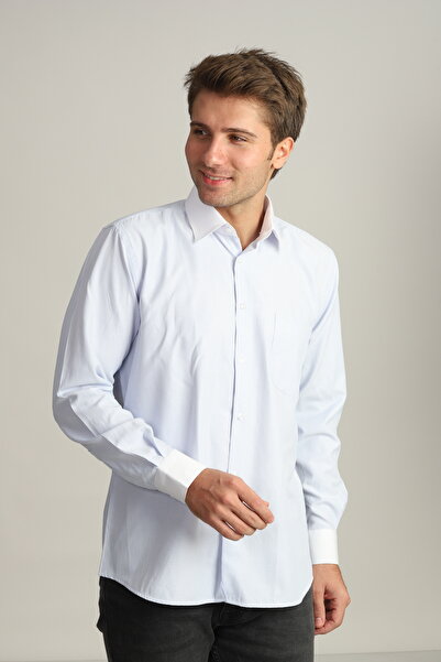 PASSERO Regular Fit Çizgili Beyaz Yaka Manşet