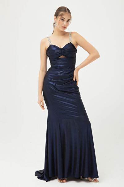 Lafaba Női sötétkék kőpántos hosszú estélyi ruha