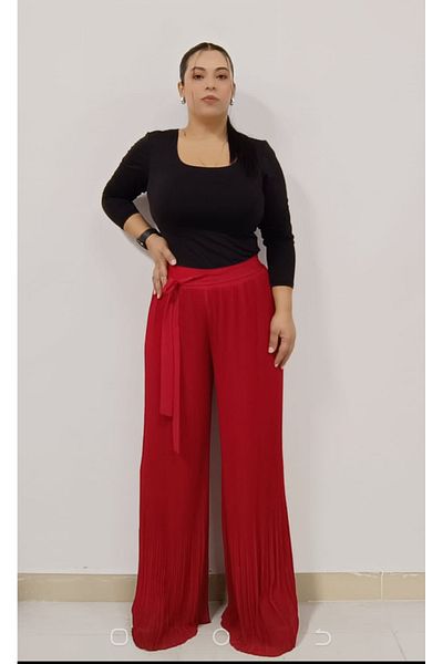 AKŞEN GİYİM LARGE SIZE TESETTURE SUITABLE PLEATED WAIST RUBBLE LINED CHIFFON PALAZZO MODEL EVENING DRESS PANT
