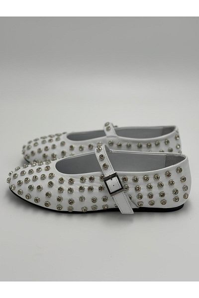 Klay Shoes Pantofi de balerină Trocley albi de damă