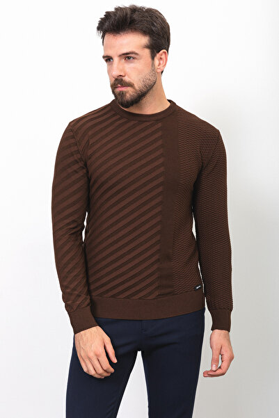 Mcr Смугастий Slim Fit чоловічий светр з велосипедним коміром, кавовий - 11382.22K