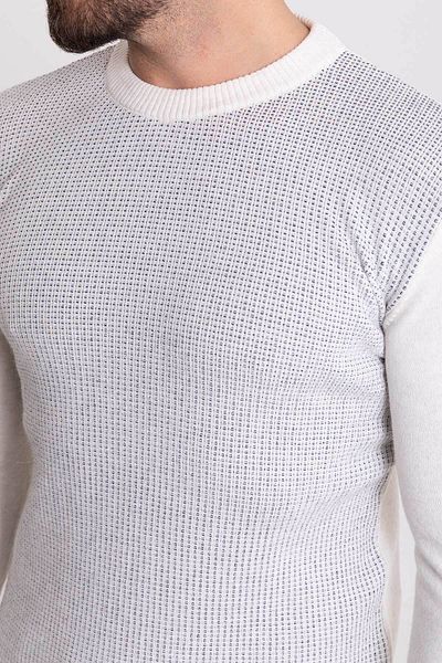 Mcr Patterned White Slim Fit Crew Neck Wool Men's Sweater