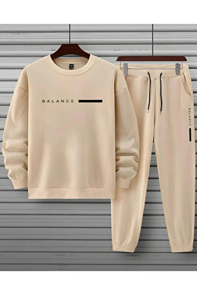 Altamira Ανδρικό σετ φόρμας με στάμπα σε μπεζ Balance Oversize Crew Neck
