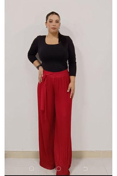 AKŞEN GİYİM LARGE SIZE TESETTURE SUITABLE PLEATED WAIST RUBBLE LINED CHIFFON PALAZZO MODEL EVENING DRESS PANT