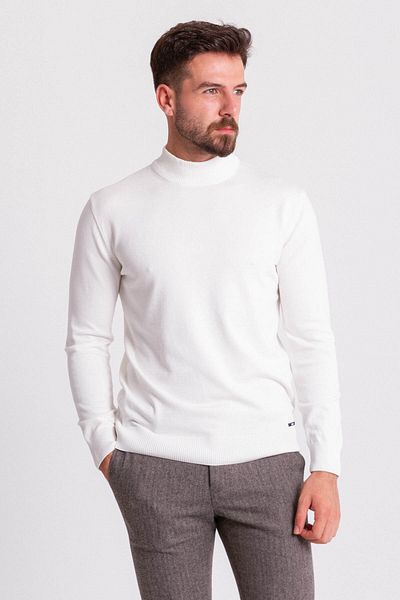 Mcr Plain Slim Fit Men's Half Turtleneck Sweater Ecru - 11357.21K