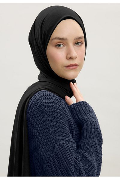 Mesa Charm Şal de damă din bumbac pieptănat Hijab negru