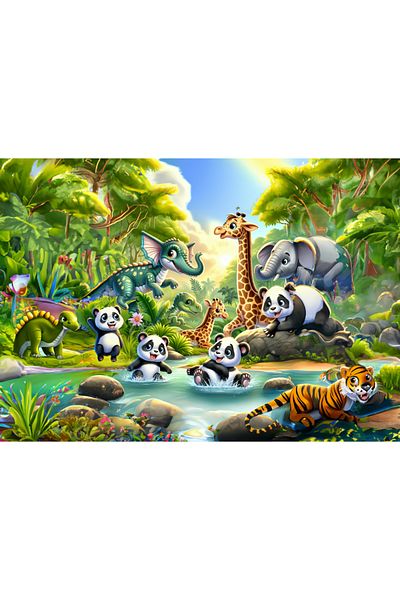Art Puzzle Art Children's Pandas Bath Enjoyment 50 Piece Puzzle
