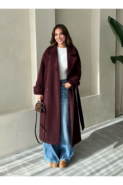 Laluvia Plum New Tokyo Long Stamp Coat- 509029
