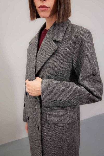 DeFacto Long Double Breasted Lapel Coat - Button and Pocket, Stamped A0908Ax24Wn