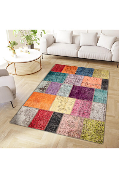 Rugs Modern Halı Cansu Koleksiyonu Patchwork Görünümlü Çok Renkli Dokuma Taba...