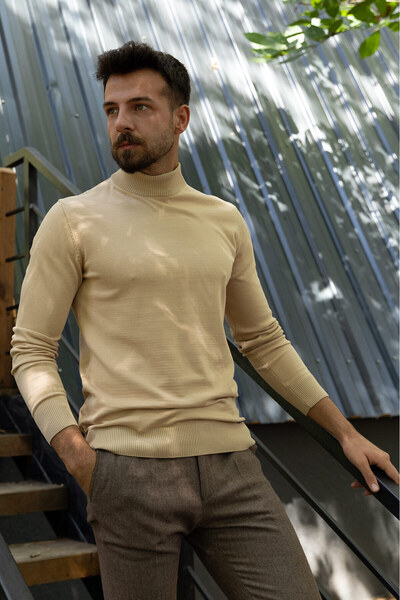 Mcr Прямий Slim Fit чоловічий светр з напіврибальським коміром, бежевий - 113...