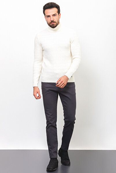 Mcr Πλεκτό μοτίβο Slim Fit Ολόσωμο Μάλλινο Ανδρικό Πουλόβερ Εκρού - 11399.22K