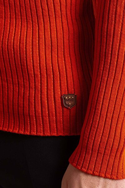 Mcr Ανδρικό πουλόβερ με λεπτή εφαρμογή με μισό ζιβάγκο πορτοκαλί - 11351.21K