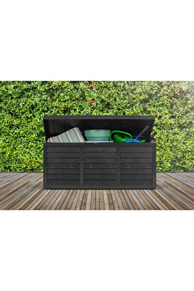 Genel Markalar Poliva Bahçe Sandığı Tekerlekli Ahşap Görünümlü Antrasit Depol...