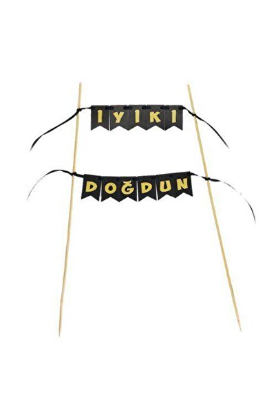 Parti Dükkanım عيد ميلاد سعيد كعكة العلم الذهب الأسود