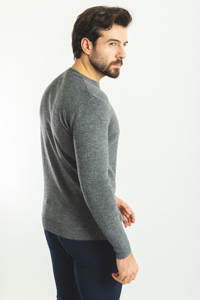 Mcr Прямий Slim Fit Велосипедний комір Вовняний чоловічий трикотажний светр Антрацит - 11385.22K