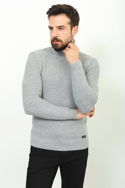 Mcr Ανδρικό πουλόβερ με σχέδια Slim Fit Full Turtleneck Wool Light Grey - 11404.22K
