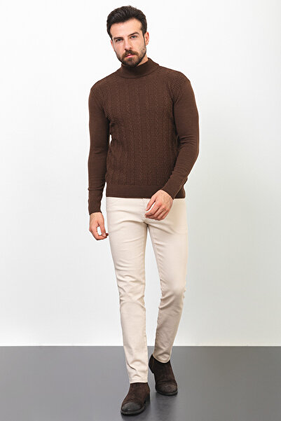 Mcr Смугастий Slim Fit напівкомірний вовняний чоловічий светр кавового кольору - 11389.22K