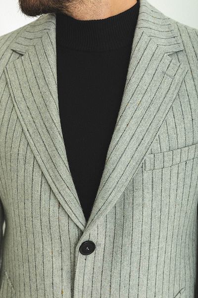 Mcr Striped Slim Fit Mono Collar Wool Men's Coat Gray - 21263.22K