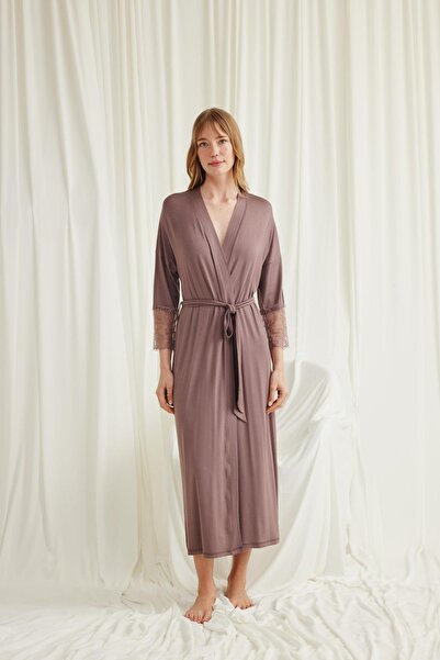 MONAMİSE Дамска дантелена роба с колан 18552