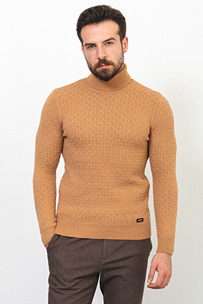 Mcr Ανδρικό πουλόβερ με σχέδια Slim Fit Full Turtleneck Wool Camel - 11400.22K