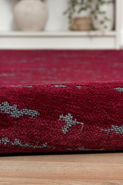 Lorente Home Moreno Viscose Carpet - Non-Slip Base, Washable Plum Anthracite Kitchen Rug 1291