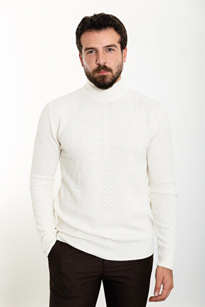 Mcr Плетений Slim Fit напіврибальський комір вовняний чоловічий трикотажний светр екрю - 11459.23K