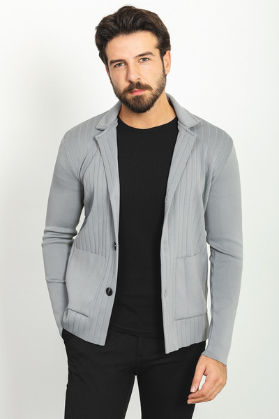 Mcr Смугаста сумка Slim Fit Вовняна чоловіча трикотажна куртка Антрацит - 11230.22K