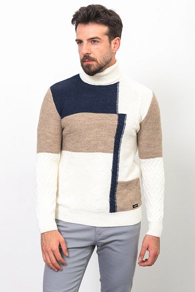 Mcr Partial Slim Fit Full Turtleneck Wool Men's Sweater Ecru - 11384.22K