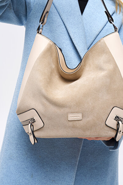 MORCA Genuine Suede Casual Tote Women's Shoulder Bag Izg2200-1 Ecru