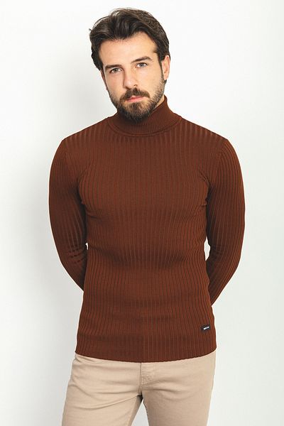 Mcr Striped Slim Fit Full Turtleneck Men's Sweater Tile - 11418.22K