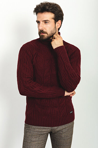 Mcr Πλεκτό Slim Fit Ολόσωμο Μάλλινο Ανδρικό Πουλόβερ Βουργουνδίας - 11350.21K
