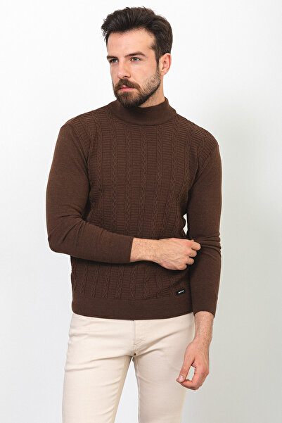 Mcr Смугастий Slim Fit напівкомірний вовняний чоловічий светр кавового кольору - 11389.22K