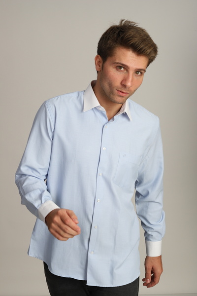 PASSERO Regular Fit Çizgili Beyaz Yaka Manşet