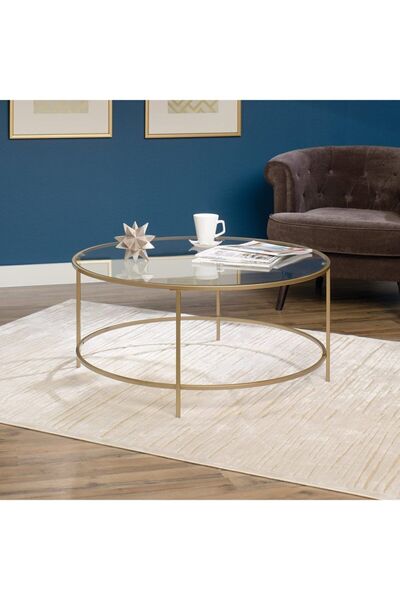 tino furniture Roma Orta Sehpa Tek Raf Temperli Cam (KIRILMAZ) Gold